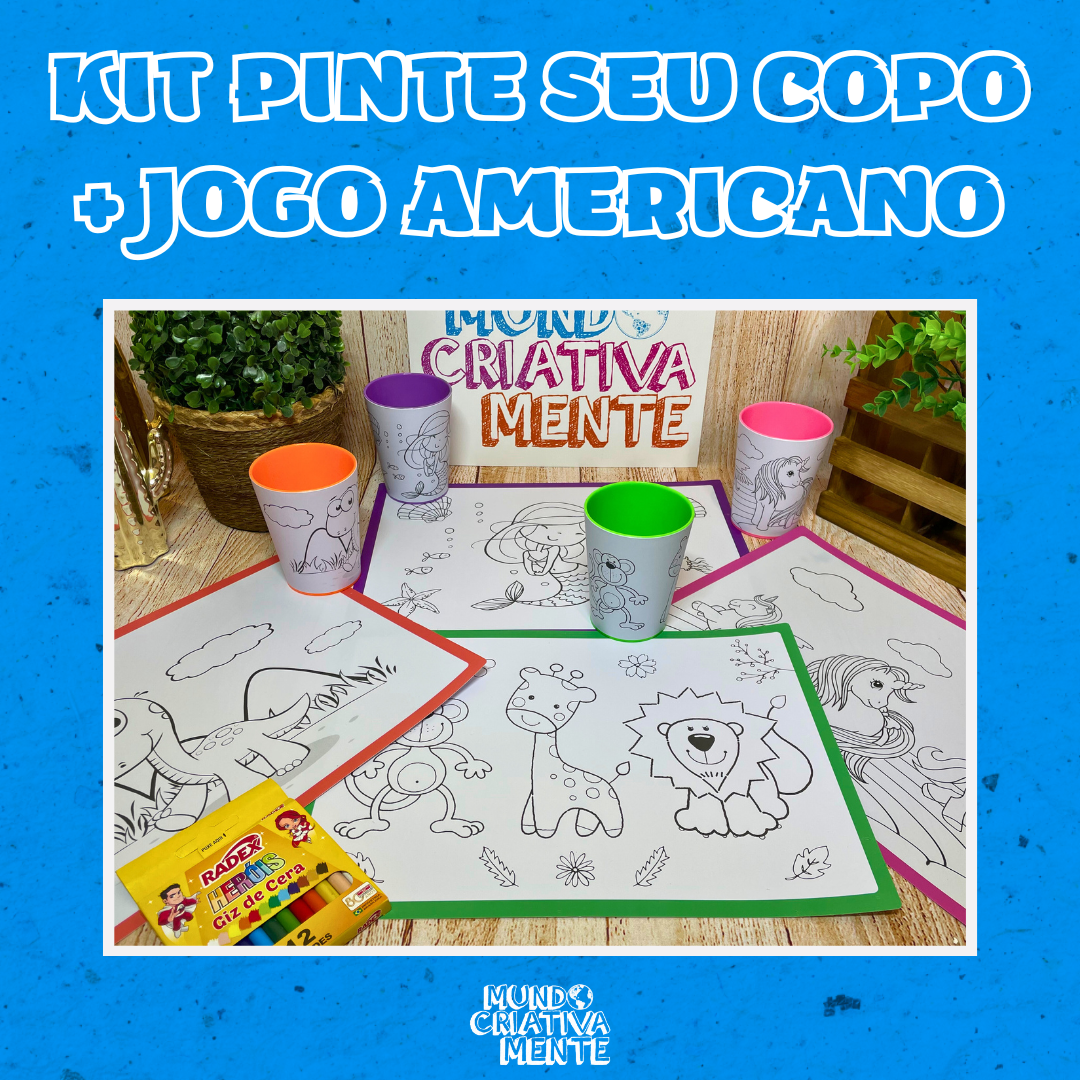 Kit Jogo Americano e Copo de Colorir