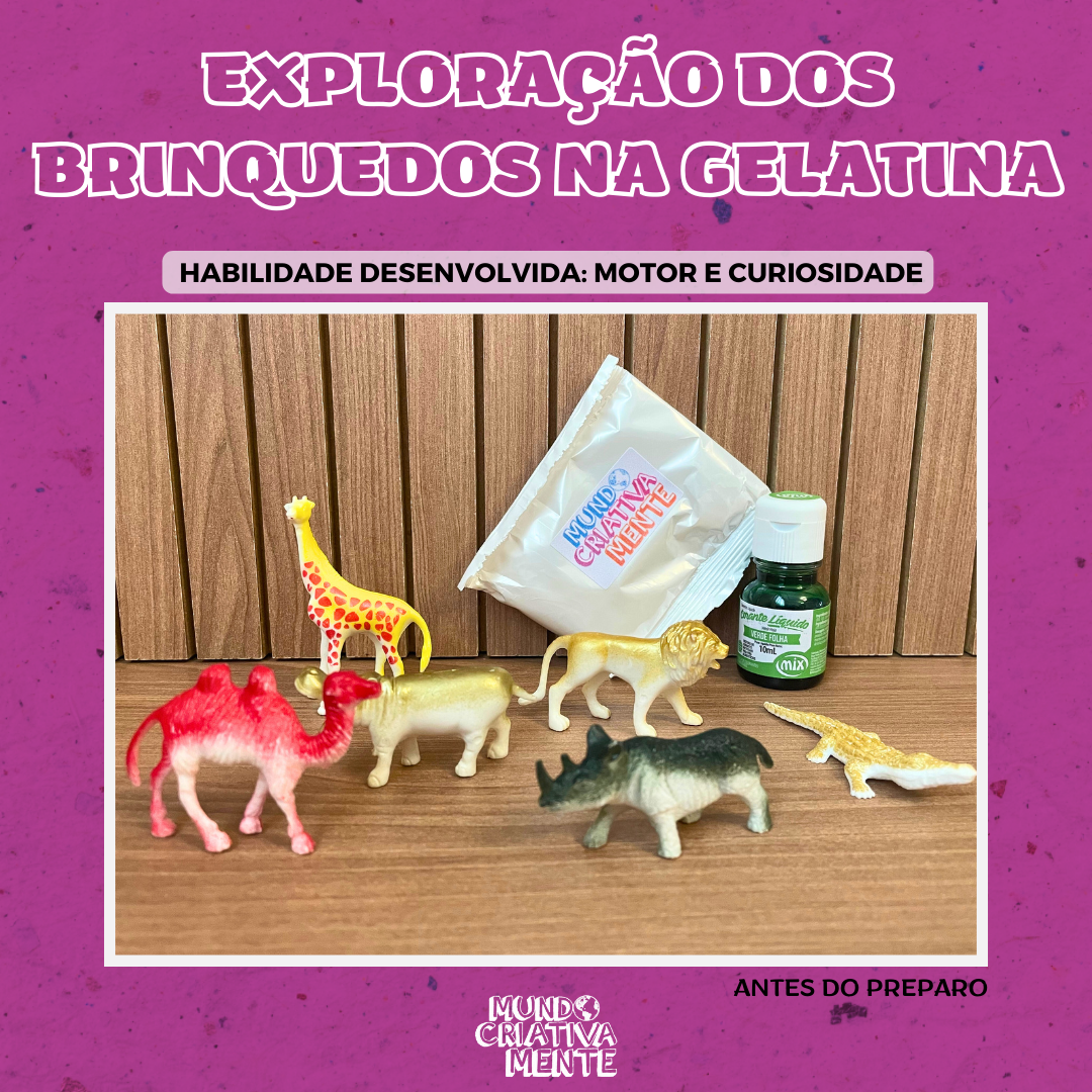 Exploração dos brinquedos na gelatina